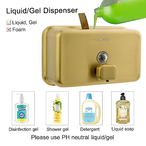 Wall Mounted Hand Soap Dispenser Bathroom, 1200ml 40oz Commercial Stainless Steel Liquid Soap Dispenser Wall Mount (Horizontal Gold) - color: Horizontal Gold