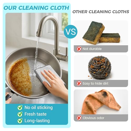12 PCS Non Scratch Wire Dishcloth, Cleans Fast Without Scratching, Stands Up to Stuck-on Grime, Multi-Surface Safe, Wire Dishwashing Rag Cleaning Power for Everyday Jobs 7.87“ x 7.87” - color: 12pcs[three-layer]