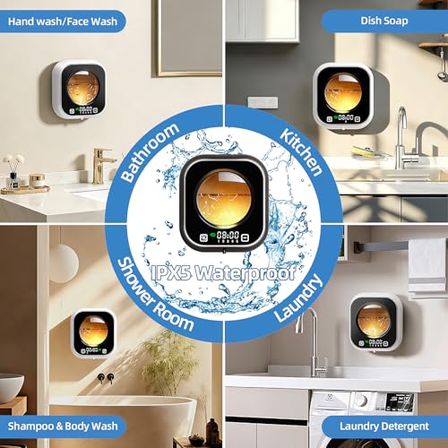 Automatic Soap Dispenser Touchless, Wall Mount Foam Hand Soap Dispenser, 5 Adjustable Foam Levels, Rechargeable 120-Day Battery, IPX5 Waterproof LED Clock for Bathroom Kitchen Sink 320ML (White) - color: Foam White