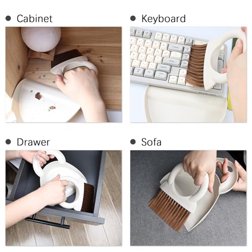 Mini Broom and Dustpan Set,Small Broom and Dustpan Set for Kitchen Countertops, Desks, Keyboard, Camping, Hand Brooms for Car Seats, Pet Litter-White