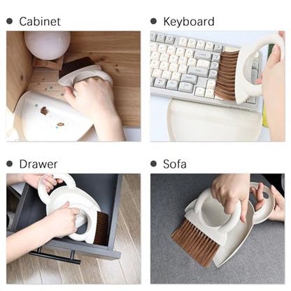 Mini Broom and Dustpan Set,Small Broom and Dustpan Set for Kitchen Countertops, Desks, Keyboard, Camping, Hand Brooms for Car Seats, Pet Litter-White
