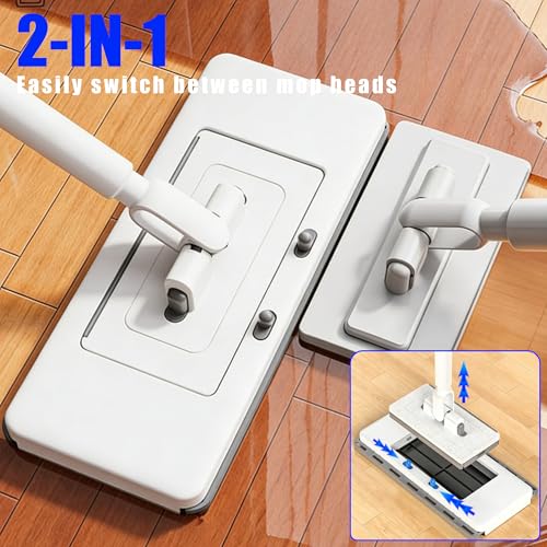 Upgrade Push Clamp Mop Kit - 2-in-1 Full Size Press Grip Lazy Sweeper Mop with Convenient Cloth Changing, Compatible with Swiffer Pads, Hardwood Tile Marble Floor Cleaning, 52in with10 Dry Cloths - size: 52 in large dust mop
