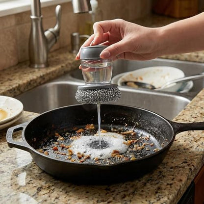 Comfort Grip Soap Dispensing Kitchen Scrub, Heavy Duty Kitchen Scrub Brush with Comfort Grip, Replaceable Cleaning Balls, Non-Slip Handle for Dishes, Pots, Pans, Sinks & Countertops (2 + 4pcs Balls)