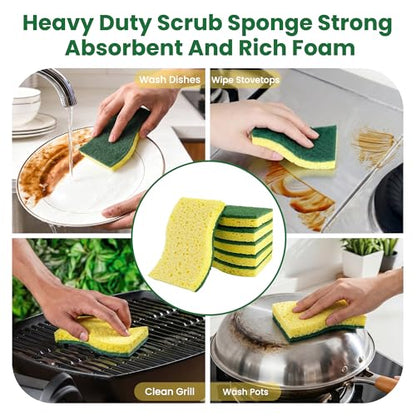 12 Count Heavy Duty Scrub Sponges,Dual Sided Kitchen Sponges for Non-Coated Cookware and Outdoor Grills, Flexible, Durable, and Strong, Long Lasting Cleaning Sponges for Cleaning Kitchen Dishes - color: Yellow-12