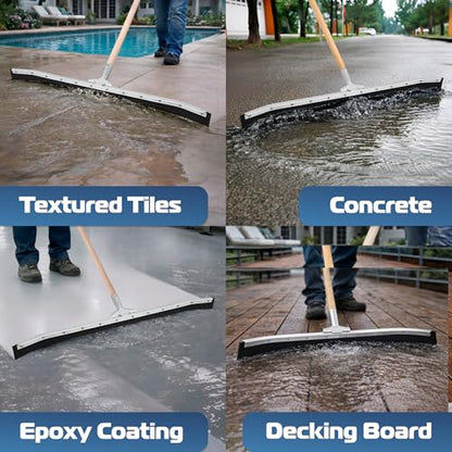 DSV Standard Curved Floor Squeegee 36’’, Rubber Blade Garage Squeegee, Taper Pole Connection - Handle Sold Separately for Tiles, Concrete and Asphalt - size: 36-inch