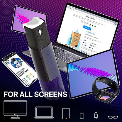 IO CLEAN Mini Screen Cleaner Finger Proof Spray for Smartphones, iPads, MacBooks, Laptops, Car Screens, Touchscreens 3 in1 Mist Cleaner, Microfiber Cloth and Protective Cover (Rose) - color: Rose