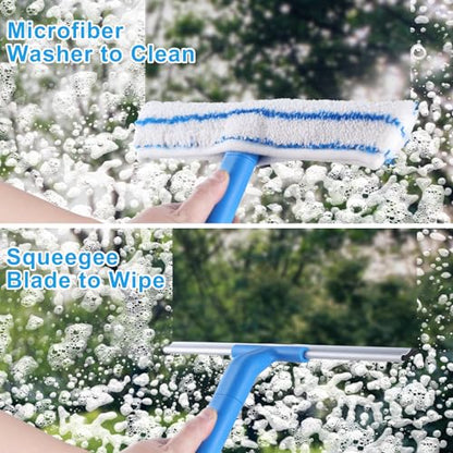 Mitclear Window Cleaner with Long Handle(57IN), Glass Cleaning Tools with Silicone Squeegee & Microfiber Scrubber, Window Cleaning Kit for Shower Glass Mirror Door Car - style: Window Cleaning Kit