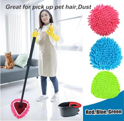 3 PCS Spin Mop Heads Replacements Compatible with Ocedar Easywring 1 Tank System Chenille Mops Duster Pad Washable Dust Refills Green Blue Red