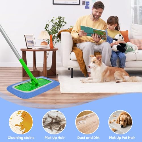 6 Pack Reusable Microfiber Mop Pads - Compatible with Sweeper, Reusable Mop Pads, Washable Dry Cloths & Wet Pads Refill for Hardwood Laminate Tile Floor Cleaning (6, Blue, M) - color: Blue