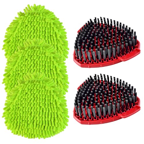 Chenille Mop Heads Replacements for Ocedar, Mop Replace Head for O Cedar Mops, Chenille Duster for O Cedar Easywring 1 Tank Spin Mops Includes 3 Pack Chenilles Pad Refills,2 Scrub Brush