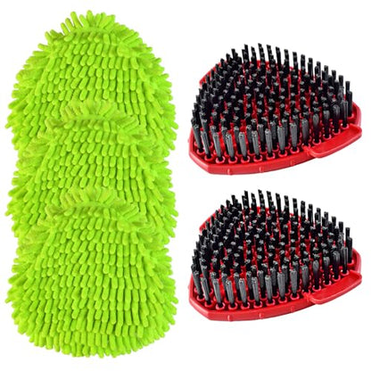 Chenille Mop Heads Replacements for Ocedar, Mop Replace Head for O Cedar Mops, Chenille Duster for O Cedar Easywring 1 Tank Spin Mops Includes 3 Pack Chenilles Pad Refills,2 Scrub Brush