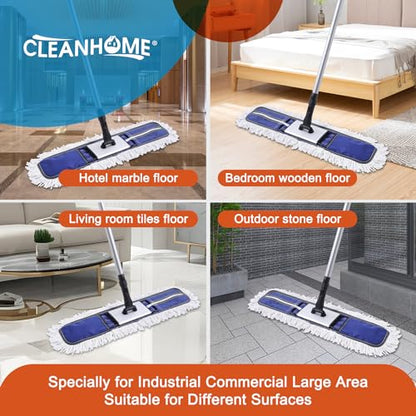 CLEANHOME 24" Commercial Dust Mop for Floor Cleaning, Heavy Duty Duster Floor Mop with 59” Extendable Long Handle,Hotel Gym Garage Hospital Household Cleaning Supplies for Hardwood,Marble Floors,Blue