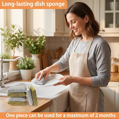 Dish Sponges Kitchen Scrubber - 6 Pack Non Scratch Steel Wool Scrubber Esponjas para Lavar Platos Multipurpose Thickened Sponges for Cleaning Dishes, Pans, Pots