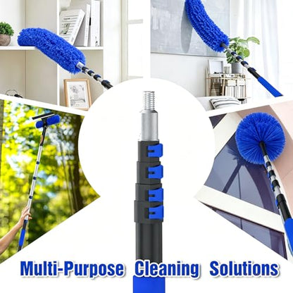 26FT Reach Duster Kit, Window Cleaning with 5-20FT Telescoping Extension Pole, High Ceiling Duster, Microfiber Feather Duster, Cobweb Duster, Window Squeegee, Feather Duster, Extendable Pole Kit - color: Blue, size: 20FT