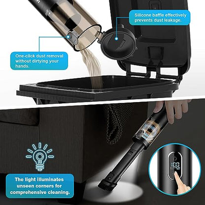 Upbooz Handheld Vacuum Cordless, Car Vacuum with 14000PA Powerful Suction with LED Light, Air Duster 2-in-1,Low Noise Rechargeable Portable Mini Vacuum Cleaner for Car Home Pet Office,Two Gears