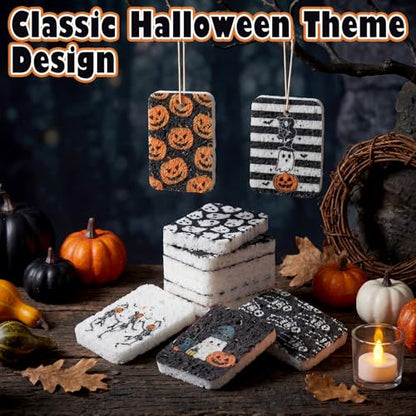 Hahafelt 36 Pack Halloween Compressed Cellulose Sponges Bulk Pop up Ghost Pumpkin Skull Kitchen Sponges Natural Kitchen Compostable Non Scratch Dish Tools for Washing Dishes Cleaning Countertop Sink - style: Halloween Ghost