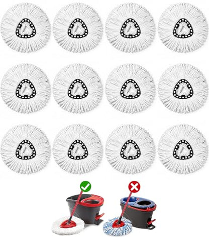 12 Pack Spin Mop Head Replacement for O-Ceda Easy Wring 1-Tank System, Microfiber Mop Refills, 360° Swivel, Deep Cleaning, Machine Washable & Easy to Replace (White) - size: 12 pack