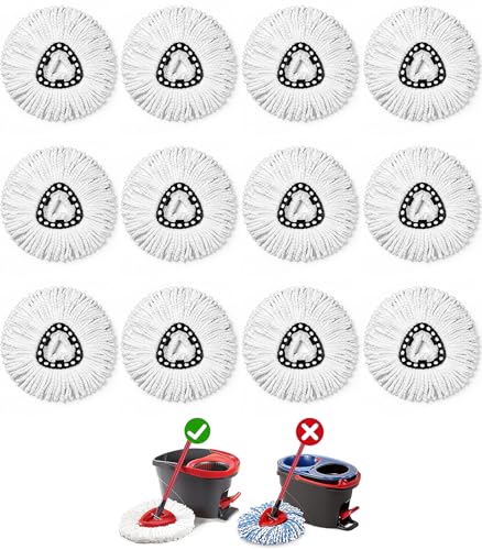 12 Pack Spin Mop Head Replacement for O-Ceda Easy Wring 1-Tank System, Microfiber Mop Refills, 360° Swivel, Deep Cleaning, Machine Washable & Easy to Replace (White) - size: 12 pack