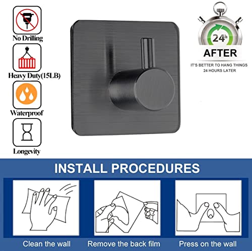Fotosnow Black Adhesive Towel Hooks Heavy Duty Stick on Wall Hooks Shower Hooks for Bathroom Kitchen Door-4 Packs - color: Black