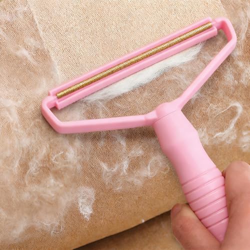 Manual Lint Remover 1 Pack Portable Fabric - Pet Hair Remover for Clothes Furniture Carpet, Fluff Removal Tool - color: Pink