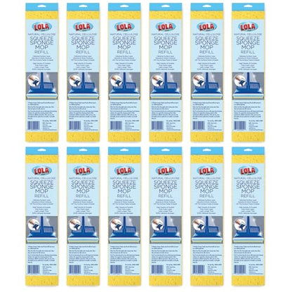 LOLA Squeeze Sponge Mop Refill, 12 Pack, w/Foam & Natural Cellulose Layer, Absorbs and Wicks Moisture, only Fits LOLA Sponge Mop, 9" Head - size: 12 Pack