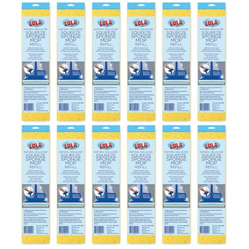 LOLA Squeeze Sponge Mop Refill, 12 Pack, w/Foam & Natural Cellulose Layer, Absorbs and Wicks Moisture, only Fits LOLA Sponge Mop, 9" Head - size: 12 Pack