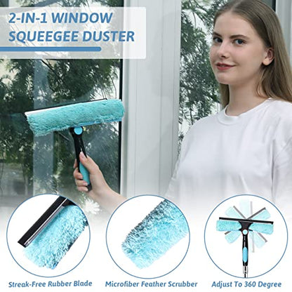 MAYKI 20 Foot High Reach Dusters for Cleaning 5 PCS, Ceiling Fan Dusters with Extension Pole, Cobweb Duster with Extension Pole for High Ceilings/Fans, 2 in 1 Window Squeegee Duster - size: 12 feet