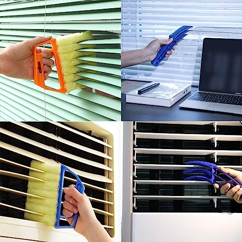 Blind Cleaner Duster Tool, 7 Finger & 3 Finger Window Venetian Blind Brushes, Washable Mini Cleaner Brush, Venetian Blinds Duster Brush for Window & Air Conditioner Fan, 2 Pack, Green, PP+Microfiber - color: Green