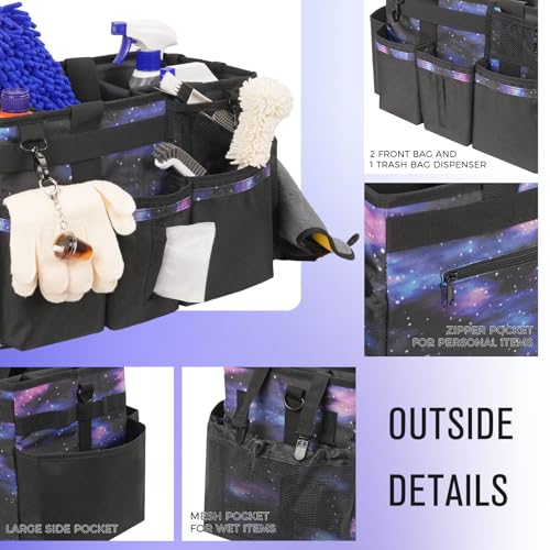 SCAVATA Wearable Cleaning Caddy, Cleaning Caddy Supplies Organizer with Handle & Shoulder Straps for Housekeepers, Under Sink & Car Cleaning Tool Organizers Bag with 4 Foldable Divider (StarrySky) - color: StarrySky