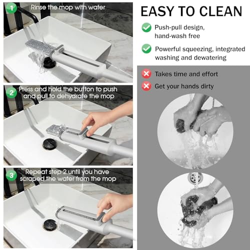 Portable Mini Cleaning Squeeze, Small Short Flat Mop with Rotatable Head and Reusable Microfiber Pads for Floor, Window Sill, Ceramic Tile Wall, Stove, Kitchen, Bathroom