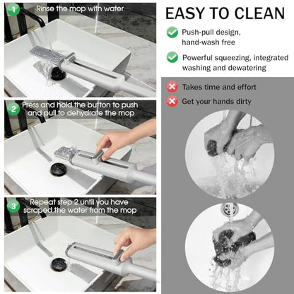 Portable Mini Cleaning Squeeze, Small Short Flat Mop with Rotatable Head and Reusable Microfiber Pads for Floor, Window Sill, Ceramic Tile Wall, Stove, Kitchen, Bathroom