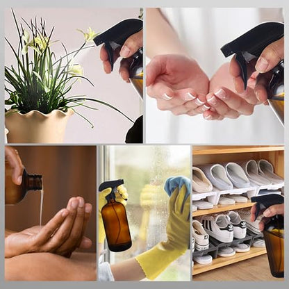 Amber Glass Spray Bottles 16 oz, 2 Pack | Refillable Empty Spray Bottles for Cleaning, Essential Oils, Plants, Hair Mister