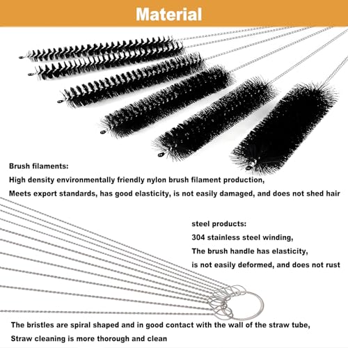 Espresso Machine Cleaning Brush - 15 PCS Long Handle Straw & Bottle Brush Kit, Flexible Scrubber for Coffee Pots, Mugs, Cups, Water Bottles, Glassware & Bent Pipes