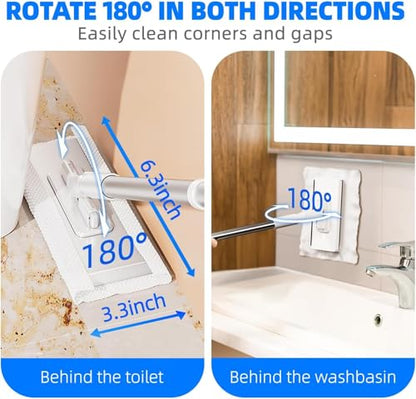 Snap Grip Mini Mop,Zero-Touch Gap Dust Cleaner with 39' Lazy Mop Stick & Locking Head,Disposable Dust Mop for House Wall Bathroom Toilet Corners Multi Surface Cleaning with 5 Cloths