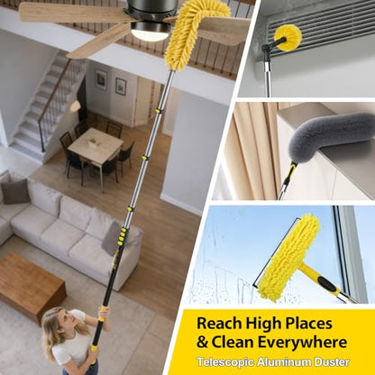 36 Foot High Ceiling Duster Kits with 4.6-30ft Heavy Duty Extension Pole, High Reach Duster for Cleaning,Microfiber Feather Duster,Cobweb Duster,Ceiling Fan Duster,Window Squeegee & Cleaner - size: 30 feet