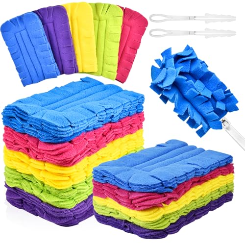 20Pcs Fleece Duster Refills, Reusable Dusters Compatible with Swiffer with 3pcs Handles, Washable Dusters Pads for Cleaning Ceiling Hardwoods Window Kitchen Floor 5 Colors