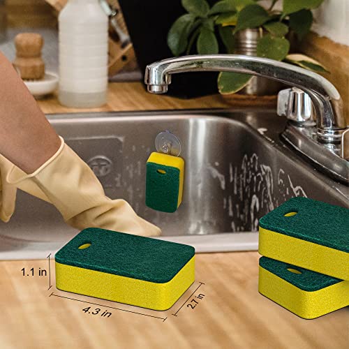 Kitchen Sponges 12 Pack, Heavy Duty Dual-Sided Scrub Sponges, Yellow/Green | Non-Scratch Dish Cleaning, Odor-Free, Multipurpose Scrubbers for Dishwashing Pots, Pans, Skillets & Outdoor Grills