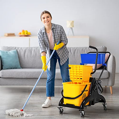 Heavy-Duty Mop Bucket with Side-Press Wringer and Dual Water Separation for Efficient Floor Cleaning at Home or Work
