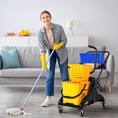 Heavy-Duty Mop Bucket with Side-Press Wringer and Dual Water Separation for Efficient Floor Cleaning at Home or Work