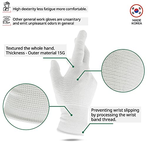 Youneedthat Nitrile Glove Liners for Eczema, 20-Count Aerosilver Safety Gloves with Non-Slip Grip, White (S, M, L) Food Prep - size: Medium (Pack of 10)