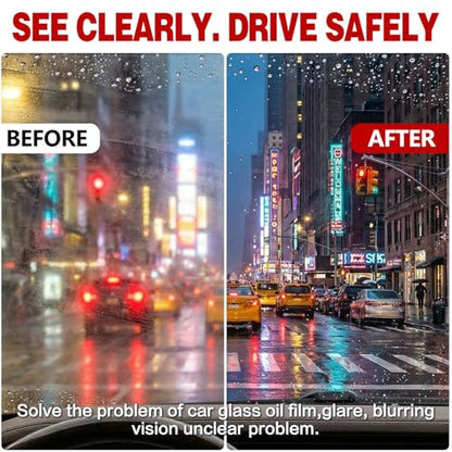 Oil Film Cleaning Brush for Car Windows, 2026 Upgraded Clear Vision Windshield Cleaner with Anti-Rain Coating, Improving Clarity & Safer Driving, Kit with Supplements & Towel, 2 pcs(Red)