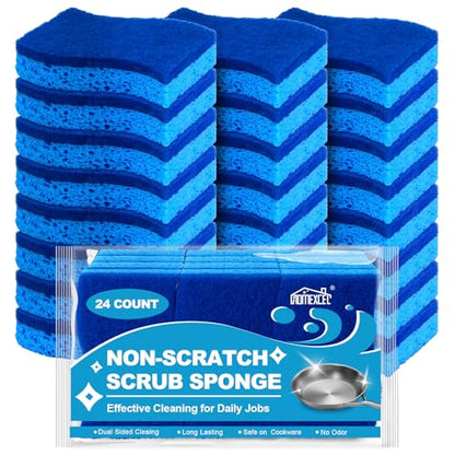 HOMEXCEL Sponges Kitchen 24pcs Non-Scratch for Dishes, Blue Scrub Cleaning Sponge for Non-Coated Cookware, Dishes, Pots, Pans, Dual Sided Dish Sponge for Kitchen, Household, Bathroom - color: Light Blue-s Shape