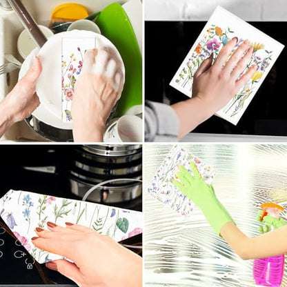 Swedish Dishcloths for Kitchen, 6PCS Wildflower Cellulose Sponge Reusable Paper Towels Washable, Flower Absorbent Fast Drying Swedish Dish Cloth for Home Cleaning - style: Wildflower