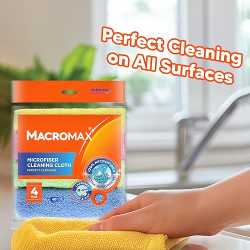 Macro Max Microfiber Cleaning Cloth – Ultra Absorbent Lint‑Free Reusable Towels for Kitchen, Glass, Counters, Furniture – Soft Non‑Scratch Microfiber - Pack of 10