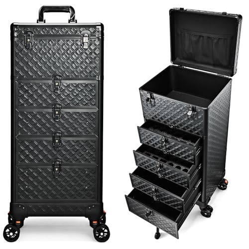 Yueieoun Nail Salon Cart with 4 Drawers,Rolling Makeup Train Case for Beauty,Cosmetology Case on Wheels,Trolley Cart,Lockable Organizer Travel Case for Manicure/Face Painting/Hairstylist/Tattoo Artist - color: Four Drawer