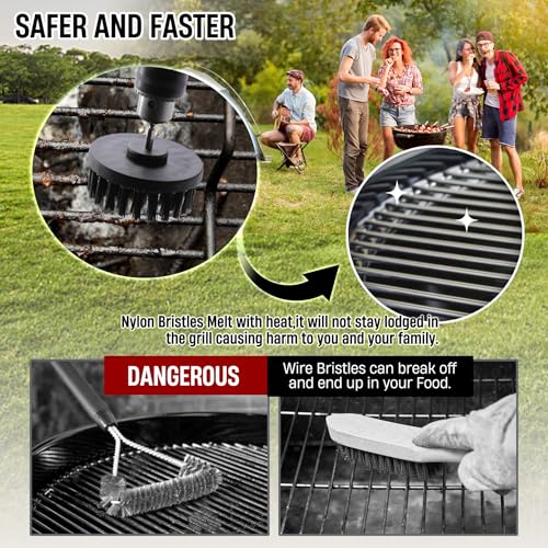 6 Piece BBQ Grill Cleaning Brush Ultra Stiff Drill Powered Cleaning Brushes Nylon Safe Bristle BBQ Grill Rust Remover Gift for Dad Grill Cleaner for Outdoor Grill (Black) - color: Black