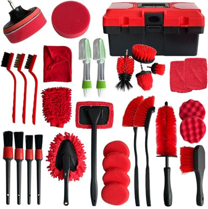 35Pcs Car Detailing Kit, Car Detailing Brush Set, Car Interior Cleaning Kit with Windshield Cleaning Tool and Tool Box, Multi-Functional Vehicle Cleaning Tool for Wheels