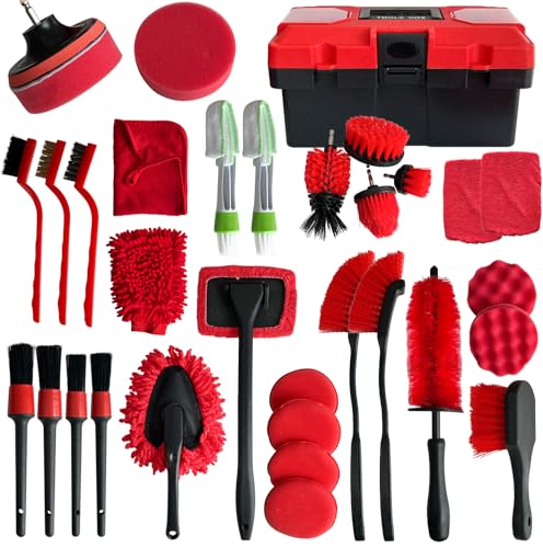 35Pcs Car Detailing Kit, Car Detailing Brush Set, Car Interior Cleaning Kit with Windshield Cleaning Tool and Tool Box, Multi-Functional Vehicle Cleaning Tool for Wheels