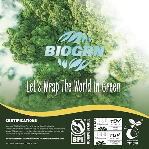 50-55 Gallon Compostable Trash Bags, 12 Count, 1.57 Mil Heavy Duty Flat Top Large Trash Bags for Lawn, Leaf, Yard Waste & Outdoor Garden Cleanup, ASTM D6400 BPI & OK Compost HOME Certified - color: 55 Gallon, Flat Top, 12 Count