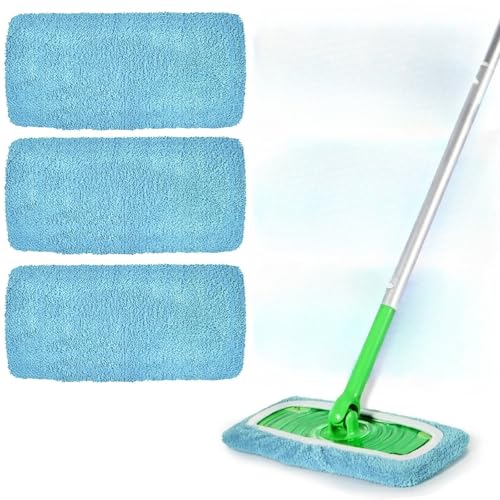 Microfiber Mop Pads - 3 Pack Reusable Washable Refills for Wet & Dry Floor Cleaning - Fits Most Standard Mops - Lake Blue Household Cleaning Pads - color: Lake Blue
